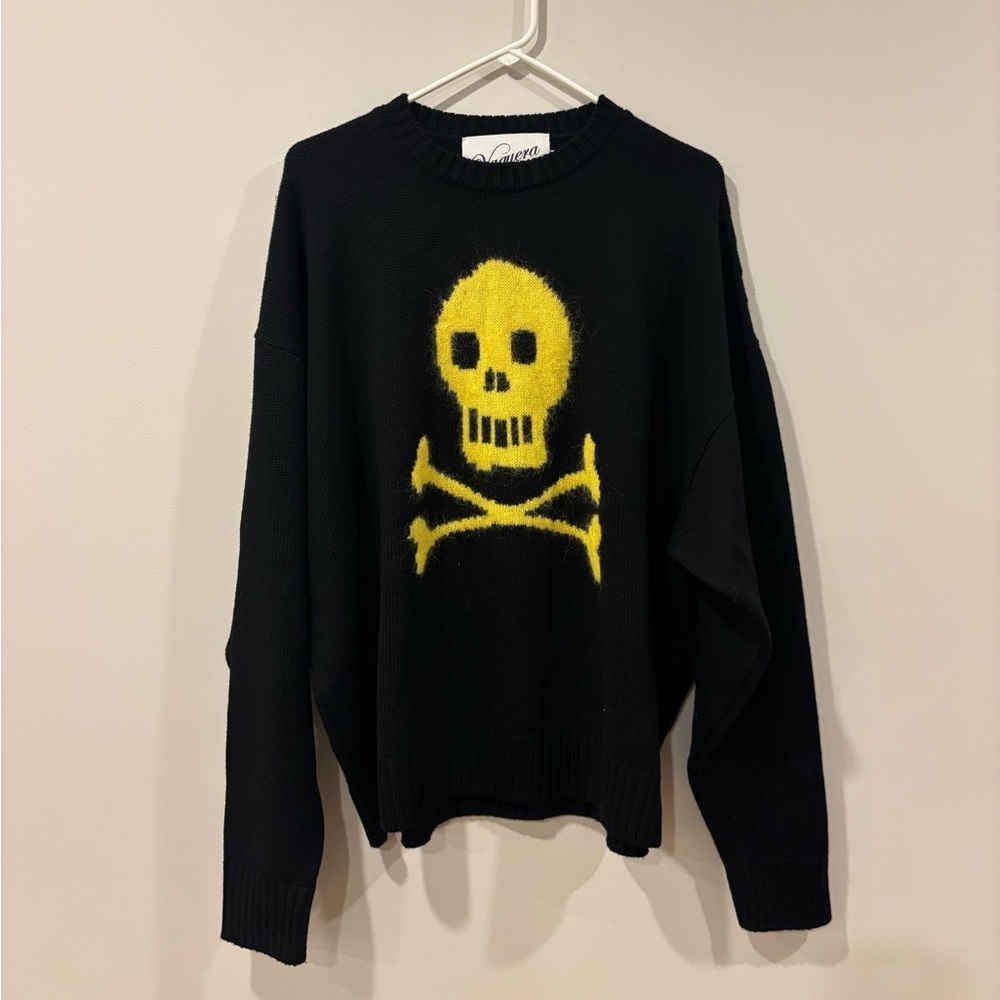 Vaquera Wool Heavy Black Skull Sweater Graphic Gothic Grunge Italy Women's Large